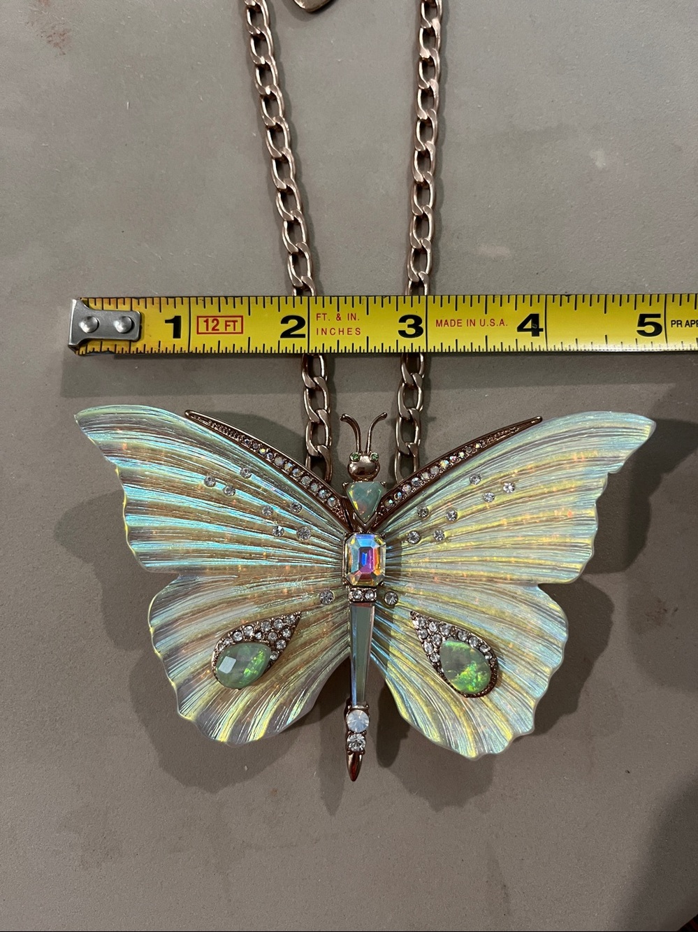 BJ Iridescent Butterfly Statement Necklace - Opalescent Green Accents. - Picture 6 of 7